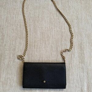 J.Crew Leather Crossbody Clutch Wallet - Black with Gold Chain